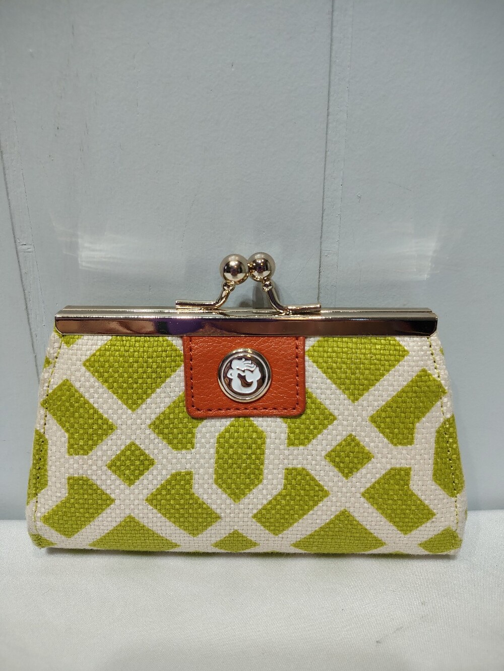 Spartina 449 Heyward Lime Green Linen Kisslock Wallet Coin Purse Large
